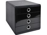 Schubladenbox POP-BOX Schwarz/Silber, 4 geschlossene Laden, A4/A4+/24x32 cm, leise, Sicherheitsstopp