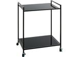 Mobiler Beistelltisch HAKU, 2 Ablagen mit jeweils bis zu 6 kg Tragkraft, B 500 x T 360 x H 690 mm, Stahl/ESG-Sicherheitsglas, schwarz