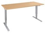 Schäfer Shop Genius Schreibtisch AERO FLEX, elektrisch höhenverstellbar, Rechteck, T-Fuß, B 1800 x T 800 x H 620-1280 mm, Buche/weißalu