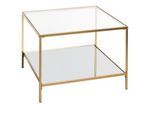 HAKU Beistelltisch, quadratisch, Stahlrohr/Glas, Sicherheitsklarglas oben, Spiegelglas unten, B 600 x T 600 x H 450 mm, gold