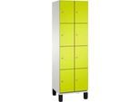 C+P Schließfachschrank Cambio, 2 Abteile, 8 Fächer, auf Füßen, B 600 x T 525 x H 1980 mm, lichtgrau/clowngrün