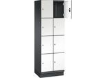 C+P Schließfachschrank Cambio, 2 Abteile, 8 Fächer, mit Sockel, B 600 x T 525 x H 1980 mm, schwarzgrau/weiß