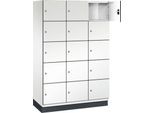 C+P Schließfachschrank Cambio, 3 Abteile, 15 Fächer, mit Sockel, B 1200 x T 525 x H 1980 mm, verkehrsweiß/weiß