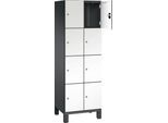 C+P Schließfachschrank Cambio, 2 Abteile, 8 Fächer, auf Füßen, B 600 x T 525 x H 1980 mm, schwarzgrau/weiß