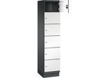 C+P Schließfachschrank Cambio, 1 Abteil, 6 Fächer, mit Sockel, B 400 x T 525 x H 1980 mm, schwarzgrau/weiß