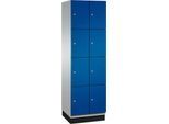 C+P Schließfachschrank Cambio, 2 Abteile, 8 Fächer, mit Sockel, B 600 x T 525 x H 1980 mm, weißaluminium/enzianblau