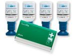 Plum Starterset Augenspülung 4×200 ml pH-Neutral + QuickFix-Spender, EN 15154-4, 3,5 Jahre Haltbarkeit