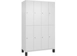 C+P Doppelstöckiger Spind Cambio, 4 Abteile, 8 Fächer, auf Füßen, B 1200 x T 525 x H 1980 mm, verkehrsweiß