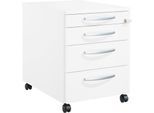 Schäfer Shop Pure Rollcontainer 1233, Utensilienauszug + 3 Schubladen, abschließbar, runde Metallgriffe, B 434 x T 600 x H 570 mm, weiß