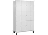 C+P Schließfachschrank Cambio, 4 Abteile, 12 Fächer, auf Füßen, B 1200 x T 525 x H 1980 mm, verkehrsweiß