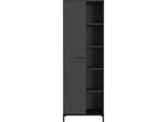 Regalschrank Monaco, 5 Fächer, 4 Fachböden, 1 Tür mit Griffen, B 640 x T 340 x H 1900 mm, Holz/Metall, graphit/schwarz