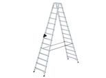 Stufen-Stehleiter, 2 x 14 Stufen, Aluminium, nivello® Leiterschuhe, ergo-pad® Griff, Spreizsicherung, bis 150 kg