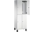 C+P Doppelstöckiger Spind Cambio, 2 Abteile, 4 Fächer, auf Füßen, B 600 x T 525 x H 1980 mm, lichtgrau