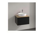 Villeroy und Boch Antao Waschtisch-Unterschrank L18151PD mit Beleuchtung, 2 Auszüge, 600 x 360 x 500 mm, Front mit Struktur, Black Matt Lacquer / Honey Oak