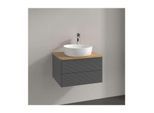 Villeroy und Boch Antao Waschtisch-Unterschrank L18151GK mit Beleuchtung, 2 Auszüge, 600 x 360 x 500 mm, Front mit Struktur, Anthracite Matt Lacquer / Honey Oak