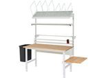 Rau Packtischsystem 04 Arbeitstisch-Serie Tom, B 1500 x T 1000 x H 760-1080 mm, Buche-Massivholzplatte, bis 500 kg