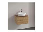 Villeroy und Boch Antao Waschtisch-Unterschrank L18152HN mit Beleuchtung, 2 Auszüge, 600 x 360 x 500 mm, Front mit Struktur, Honey Oak / Warm Walnut