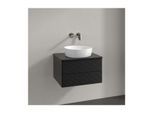 Villeroy und Boch Antao Waschtisch-Unterschrank L18150PD mit Beleuchtung, 2 Auszüge, 600 x 360 x 500 mm, Front mit Struktur, Black Matt Lacquer / Black Matt Lacquer