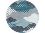Ayyildiz , Blau , Textil , Wolken , rund , Oeko-Tex® Standard 100 , für Fußbodenheizung geeignet, schmutzabweisend, für Hausstauballergiker geeignet, lichtunempfindlich, antistatisch, pflegeleicht, strapazierfähig, leicht zusammenrollbar , Teppiche & Böden, Teppiche, Kinderteppiche