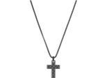 Kette mit Anhänger JOOP "Kreuz", grau (gunfarben), Halsketten, Herren, Edelstahl, L: 60 B: 2,5mm, B:2,5mm
