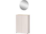 Garderoben-Set GERMANIA "Alviano", braun (kaschmir, navarra, eiche, nachbildung), B:74cm H:200cm T:33cm, Glas, Holzwerkstoff, Kastenmöbel-Sets, mehrteiliges Set mit rundem Spiegel