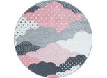 Ayyildiz , Pink , Textil , Wolken , rund , Oeko-Tex® Standard 100 , für Fußbodenheizung geeignet, schmutzabweisend, für Hausstauballergiker geeignet, lichtunempfindlich, antistatisch, pflegeleicht, strapazierfähig, leicht zusammenrollbar , Teppiche & Böden, Teppiche, Kinderteppiche