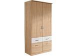 Kleiderschrank RAUCH "Kleiderschrank Schrank Garderobe deckenhoher Schrank BREMEN", beige (struktureichefarben hell, oberer schub weiß), B:91cm H:199cm T:58cm, Holzwerkstoff, Schränke, Kleiderschrank, in vielen Farbvariationen, inkl. Kranzblende MADE IN GERMANY