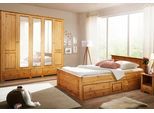 Schlafzimmer-Set OTTO HOME "Hugo", beige (natur geölt), B/H: 180cm x 200cm, Schlafzimmermöbel-Sets, Bett 180x200 cm, 5-trg Kleiderschrank und 2 Nachttische