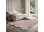 Teppich THE CARPET "Relax Scallop kuschelig & Super Soft", rosa, B:140cm L:200cm, Polyester, Teppiche, Teppich, Anti-Rutsch Unterseite, Waschbar bis 30 Grad, Felloptik
