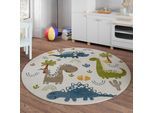Kinderteppich SMART KIDS "Dino & Friends", bunt (creme,weiß,bunt), H:10mm Ø:120cm, Polypropylen, Teppiche, Kinderteppich, Moderner Spielteppich, strapazierfähig, pflegeleicht, Konturenschnitt