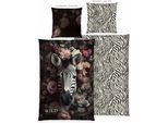 Bettwäsche HERDING "Wild Flowers Zebra", multicolour, B/L: 135cm x 200cm, 1 Stk., 1 Stk., Renforcé, B/L: 80cm x 80cm, 2, Renforcé, Obermaterial: 100% Baumwolle, Bettwäsche, Bettwäsche, Wendebettwäsche