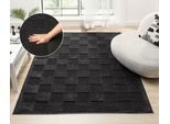 Teppich OTTO HOME "Belion, Hoch-Tief-Struktur, Karo-Muster", schwarz, B:60cm H:19mm L:90cm, Kunstfaser, Teppiche, Teppich, leichter Glanz, Schachbrettmuster, Modern, Wohnzimmer, Schlafzimmer