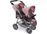 Puppen-Zwillingsbuggy CHIC2000 "Vario, Grau-Rosa", bunt (melange grau, rosa), Puppenwagen, KinderB:71cm H:79cm T:71cm, Kunststoff, Metall, Stoff, Puppen-Zwillingsbuggy, mit schwenkbaren Vorderrädern, B:71cm H:79cm T:71cm