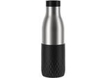 Trinkflasche EMSA "Bludrop Sleeve", schwarz, H:24cm, Edelstahl, Silikon, Trinkflaschen, Trinkflasche, Edelstahl/Silikon, Quick-Press, 12h warm/24h kühl