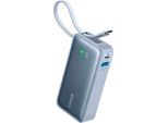 ANKER Powerbank "Nano 10.000mAh 30W Integriertes USB-C Kabel", blau, 10.000mAh, Akkumulatoren, Powerbank