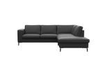 Ecksofa FLEXLUX "Fiore, bequem und komfortabel, zeitlos, L-Form", schwarz (deep schwarz), B:241cm H:85cm T:225cm, 100% Echteder, Sofas, Ecksofa, breite Armlehnen, Füße Alu/schwarz, B/T 241/225 cm, Kaltschaum im Sitz