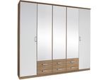 Kleiderschrank RAUCH "Schrank Drehtürenschrank Garderobe Ankleide Schlafzimmerschrank GANDRA", weiß (struktureichefarben hell, weiß), B:226cm H:212cm T:54cm, Holzwerkstoff, Schränke, Kleiderschrank, mit Oberkranz und voll aufgelegtem Spiegel MADE IN GERMANY