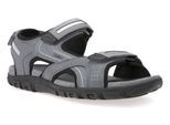 Sandale GEOX "UOMO SANDAL STRADA", Herren, Gr. 41, grau (stone, hellgrau), Lederimitat, Schuhe Sandale, Sommerschuh, Klettschuh, Outdoorsandale, im Trekking-Look