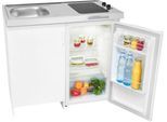 Exquisit Mini-Küche KK1085 mit Glaskeramik-Kochfeld, 76 l Kühlschrank, Spüle, Spülschrank, Weiß