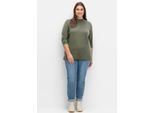 Strickpullover SHEEGO "Strickpullover", Damen, Gr. 52/54, khaki, 50% Viskose, 26% Polyamid, 24% Polyester, unifarben, Pullover Strickpullover