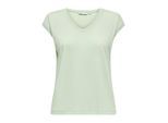 Kurzarmshirt ONLY "ONLSILVERY S/S V NECK LUREX TOP JRS NOOS", Damen, Gr. S, grün detail:tone in tone lurex, Jersey, Obermaterial: 60% Polyester, 24% Viskose, 16% metallisierte Fasern, loose fit normal, Rundhals, Shirts, Materialmix mit Glitzer, loose fit, Rundhals