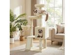 FEANDREA Kletterbaum mehrstufig, mit Rampe, Kratzsäulen, 3 Plattformen,136 cm beige