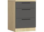 Unterschrank KOCHSTATION "Luna, Küchenunterschrank, Unterschrank mit Schubladen, Made in Italy", anthrazit, eiche chopinfarben, B:60cm H:85cm T:60cm, Schränke, Unterschrank, B/T/H: 60 × 60 × 85 cm, mit 3 Schubkästen, 3,5 cm starke Oberplatte