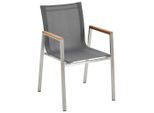 Ambia Garden Stapelsessel, Grau, Edelstahl, Holz, Metall, Textil, Teakholz, massiv, eckig, 54x86x58 cm, Gartenmöbel, Gartenstühle, Gartenstühle stapelbar