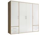 P & B Drehtürenschrank, Weiß, Sonoma Eiche, Holzwerkstoff, 5 Fächer, 4 Schublade(n) Schubladen, 206x195x60 cm, Schlafzimmer, Kleiderschränke, Drehtürenschränke