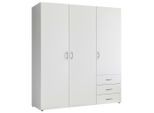 P & B Drehtürenschrank, Weiß, Holzwerkstoff, 3 Fächer, 3 Schublade(n) Schubladen, 150x176x51.3 cm, Schlafzimmer, Kleiderschränke, Drehtürenschränke