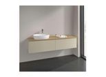 Villeroy und Boch Antao Waschtisch-Unterschrank L37051HJ mit Beleuchtung, 2 Auszüge, 1600 x 360 x 500 mm, Front ohne Struktur, Silk Grey Matt Lacquer / Honey Oak