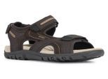Sandale GEOX "UOMO SANDAL STRADA", Herren, Gr. 44, braun (braun, sand), Lederimitat, Schuhe Sandale, Sommerschuh, Klettschuh, Outdoorsandale, im Trekking-Look