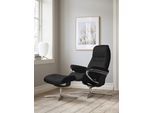 Fußhocker STRESSLESS "Sunrise", schwarz (schwarz batick), B:57cm H:42cm T:40cm, Leder BATICK: BATICK ist ein leicht korrigiertes, durchgefärbtes und genarbtes Möbelleder, bei dem die meisten Unebenheiten und Spuren in der Regel entfernt wurden., Hocker, Fußhocker, mit Cross Base, Größe S, M & L, Holzakzent Schwarz