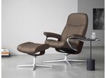 Fußhocker STRESSLESS "Consul", braun (mole batick), B:54cm H:41cm T:39cm, Leder BATICK: BATICK ist ein leicht korrigiertes, durchgefärbtes und genarbtes Möbelleder, bei dem die meisten Unebenheiten und Spuren in der Regel entfernt wurden., Hocker, Fußhocker, mit Cross Base, Größe S, M & L, Holzakzent Braun